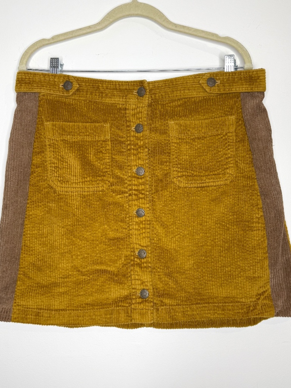 Madewell Mustard Colorblock Corduroy Button Front Mini Skirt Size 8